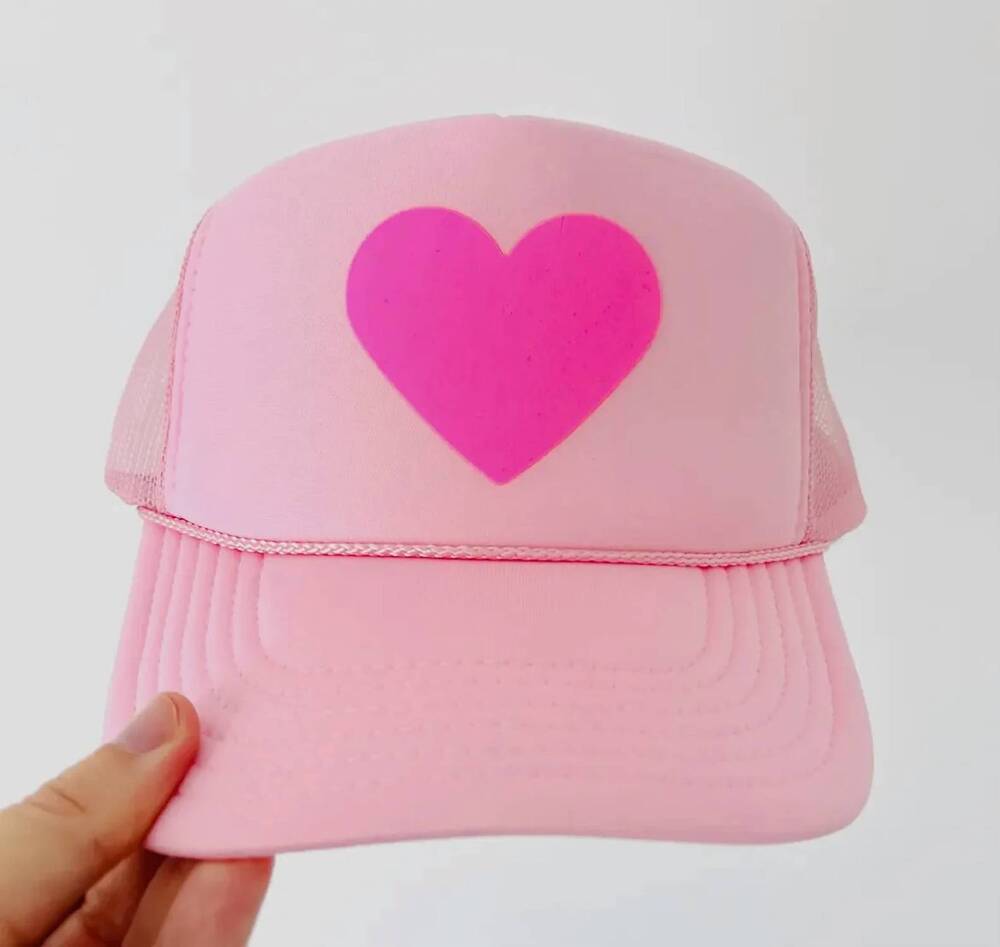 NEW OTTO women's glitter heart trucker hat in light pink